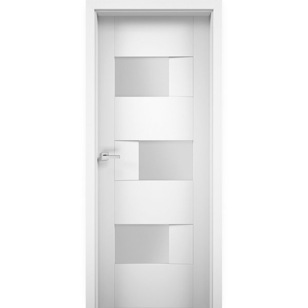 Vdomdoors French Opaque 28x96" / Sete 6933 White Silk / Single Regular Panel Frame Handle / Bathroom Modern SETE6933ID-WS-2896